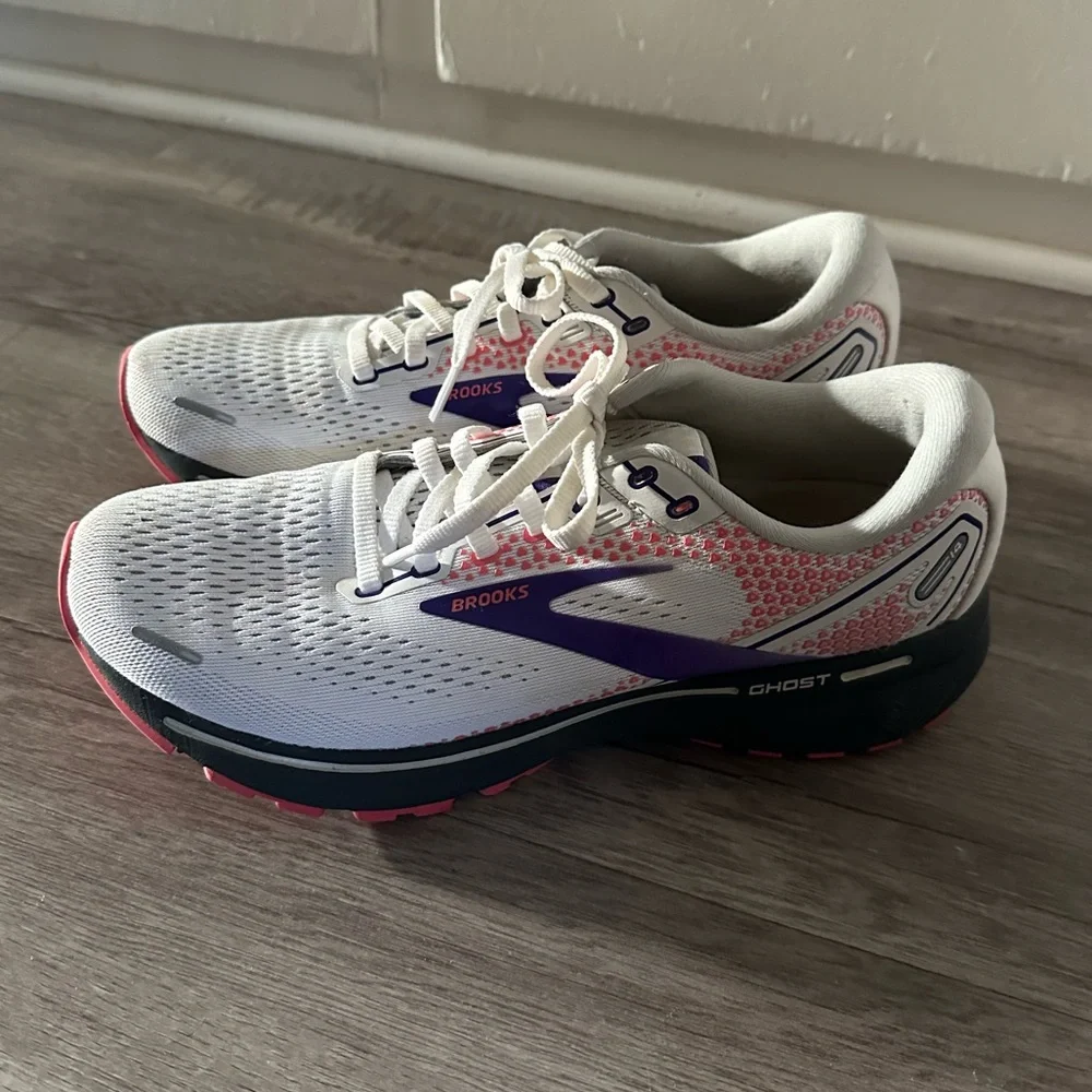 Brooks Women's Ghost 14 Running Sneakers Size 9 White Purple Coral - Picture 2 of 9